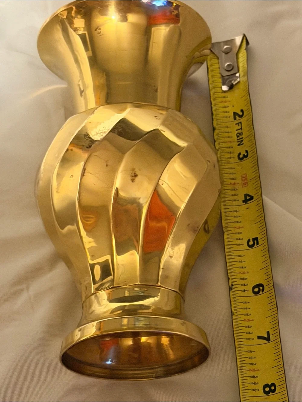 Vintage Solid Brass Faceted Vase Made in India | Hollywood Regency Brass Vase